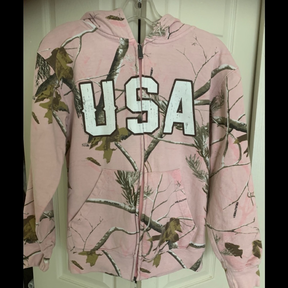 Sweet Bay pink/camo USA zip hoodie size S